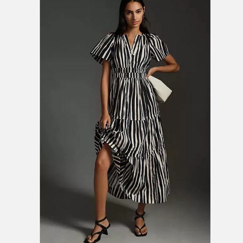 Anthropologie XLP The Somerset Maxi Dress Cotton Tiered Carbon NWOT XL Petite